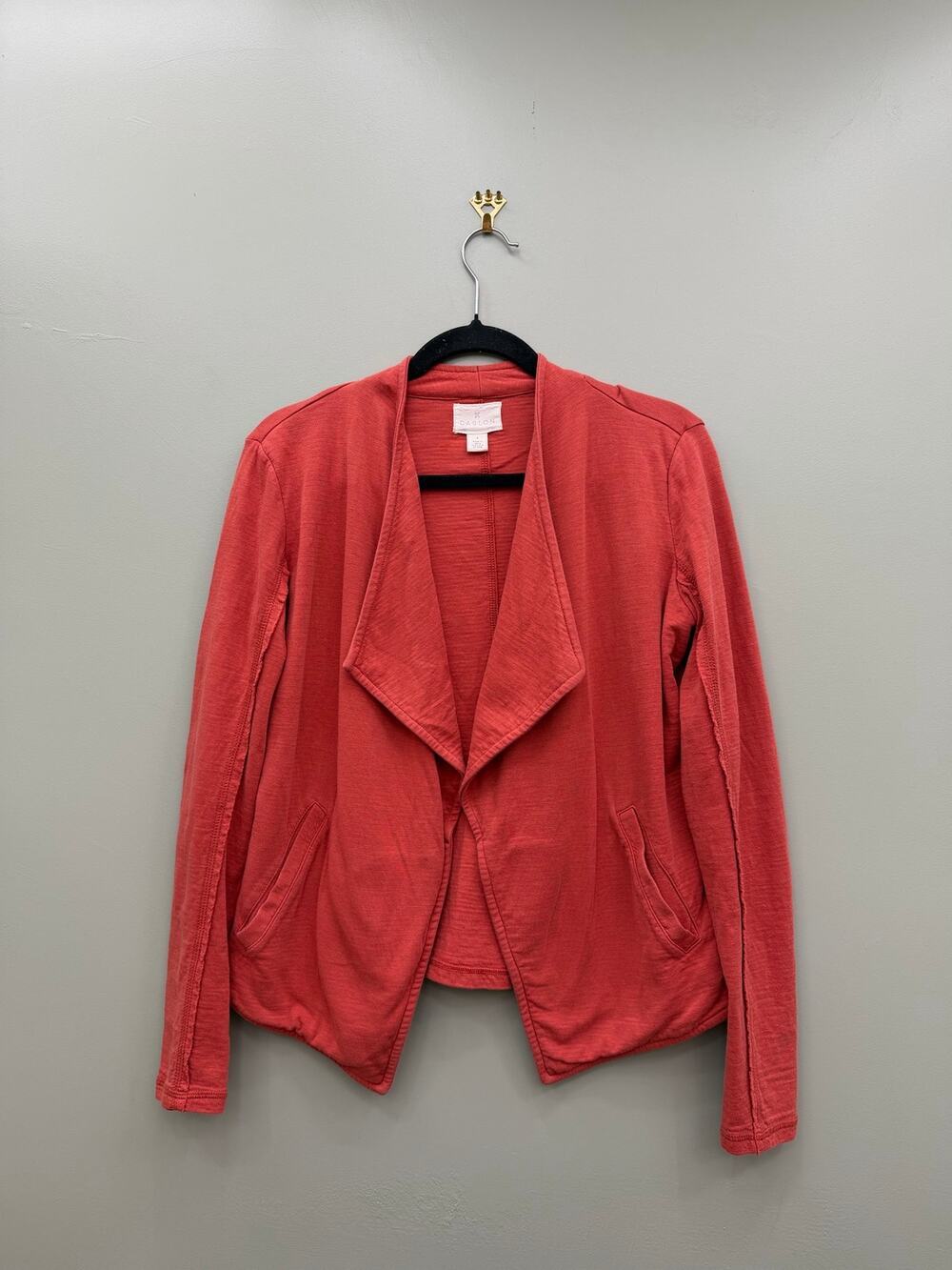 Caslon 100% Cotton Open Front Waterfall Cardigan Jacket Coral Small